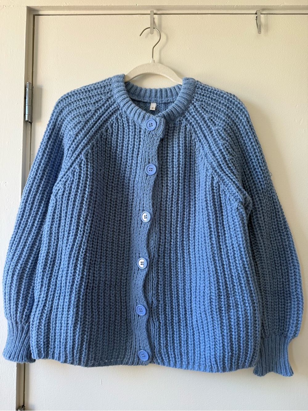 Blue Chunky Knit Button-Front Women’s Sweater